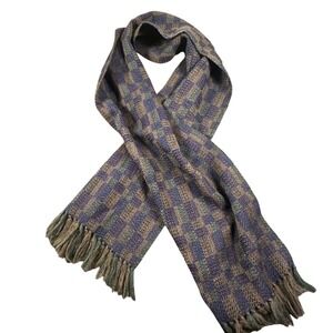 Nomadic Traders 100% Wool Fringe Scarf Blue Gray Winter Wrap